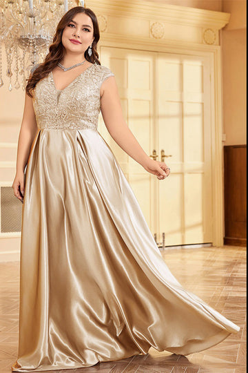 Blush Pink Plus Size Satin Long Mother Of The Bride Dress
